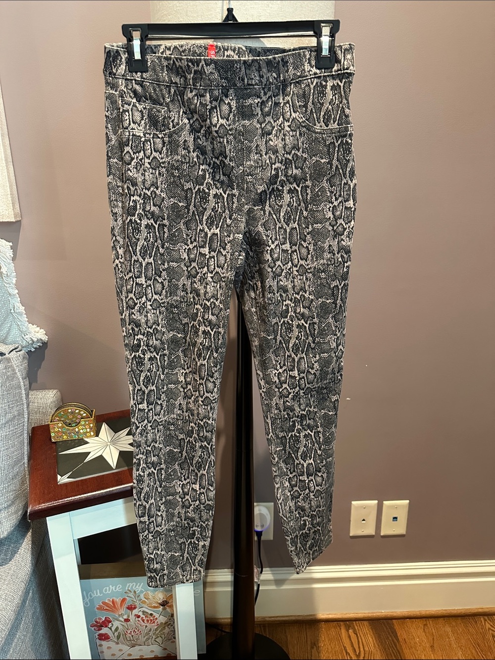 SPANX Black & Gray Snake-Print Ponte Leggings